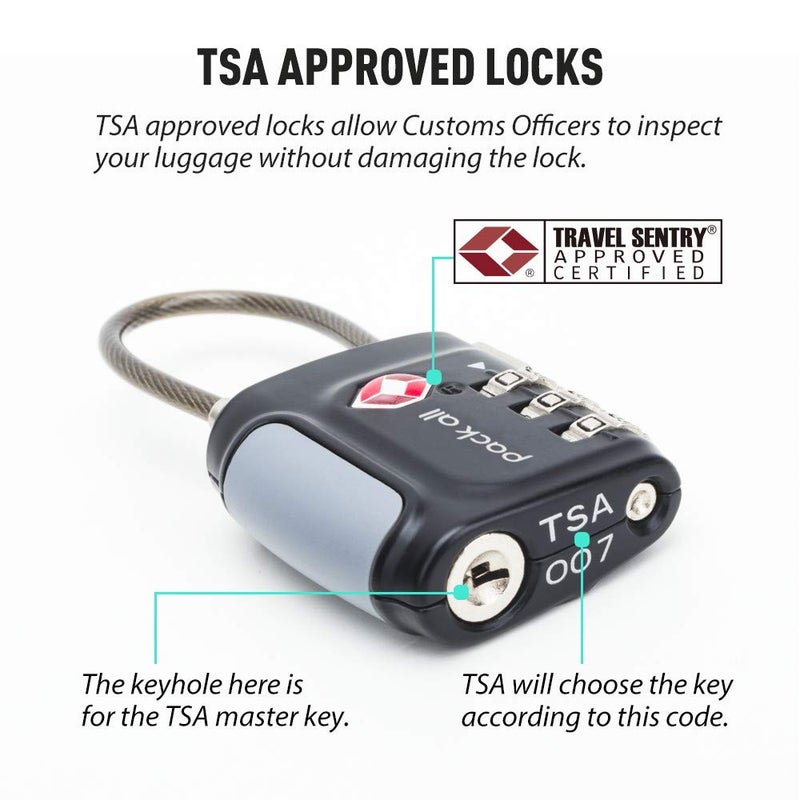 pack all TSA Approved Cable Luggage Locks, 3 Digit Combination Padlocks, Travel Lock for Suitcases & Bag, Alloy Body, Travel Accessories (4 Pack) - Image 4